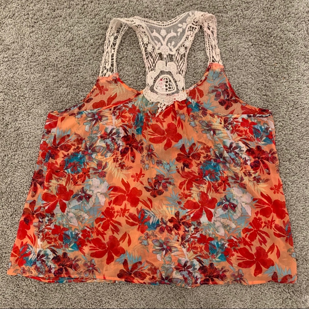 No Boundaries Floral Crochet Racerback Top XXL